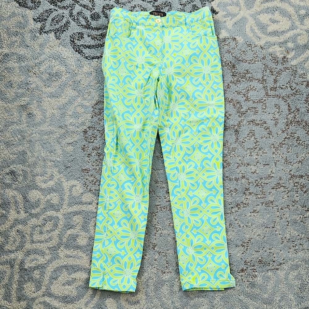 Truth By Republic Patterned Pants Lime Green Blue… - image 1